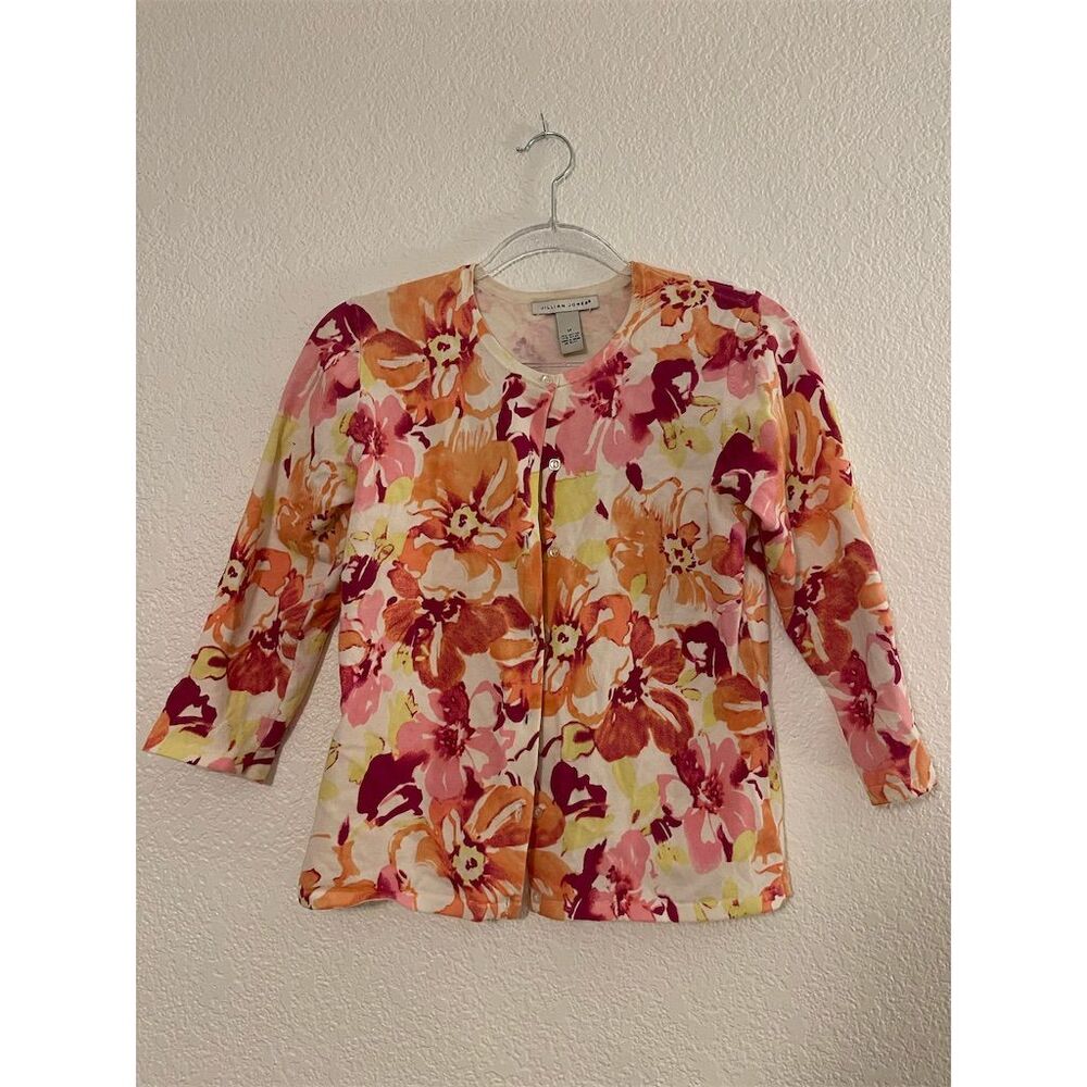 Jillian Jones Women's Floral Cardigan 3/4 Sleeve Pink Size M